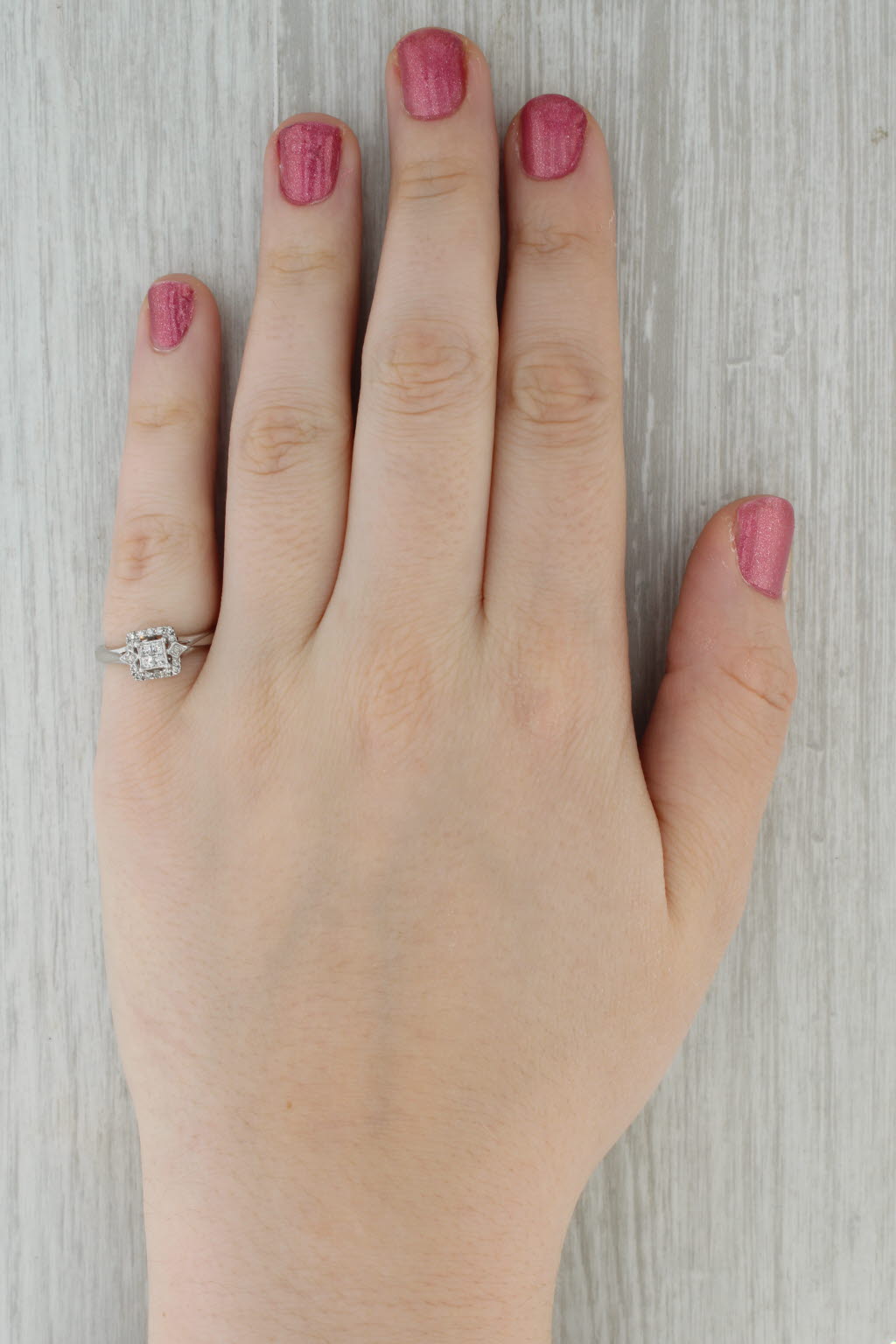 0.31ctw Princess Diamond Halo Engagement Ring 10k White Gold Size 6