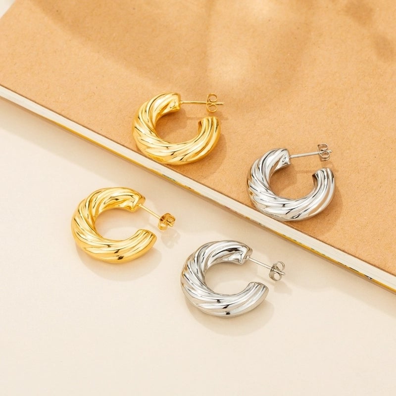 1 Pair Minimalist C Shape Polishing Stainless Steel Ear Studs