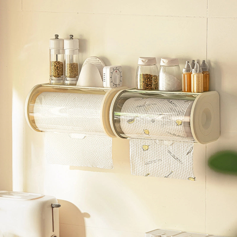 Dust-proof Kitchen Tissue Storage Box Rack Kitchen Transparent Cover Wall-mounted Punch-free Lazy Rag Rack Advanced