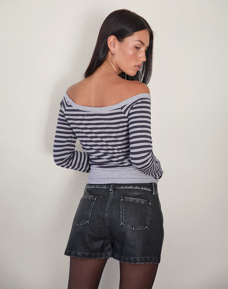 Yacin Slouchy Top in Grey and Black Stripe