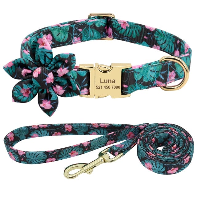 Personalized Engraved Dog Collar With Leash
