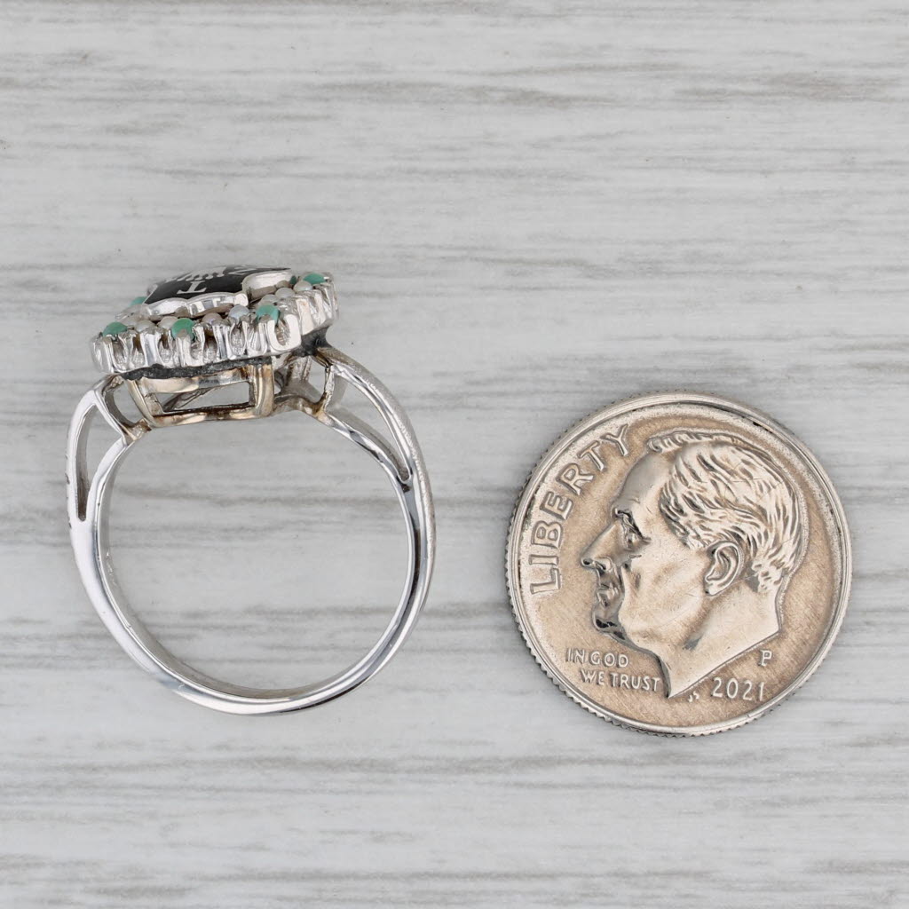 Zeta Tau Alpha Sorority Badge Ring 14k Gold Turquoise Pearl Vintage Size 4.75