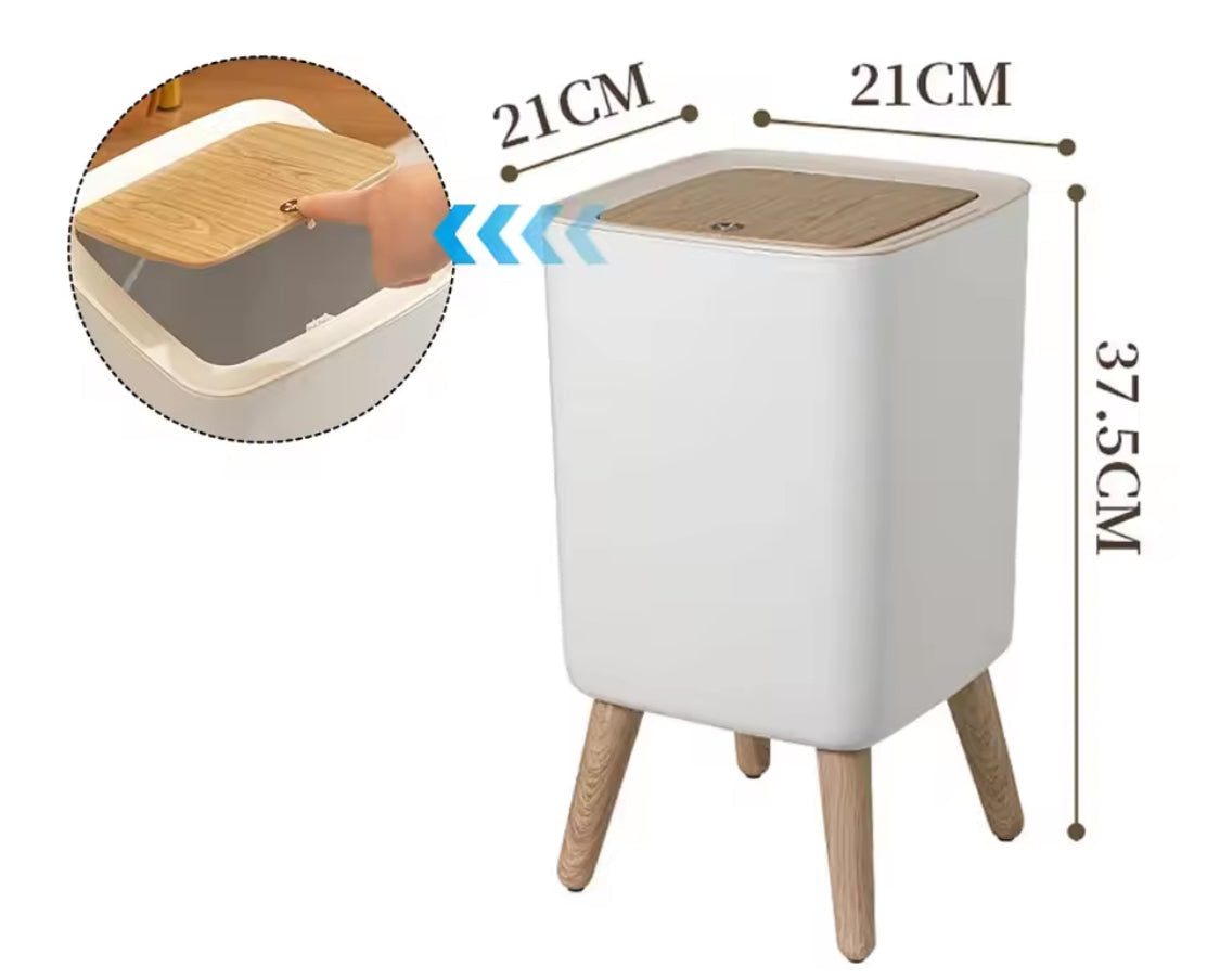 Dustbin With White Body And Wooden Lid(Square Shape)