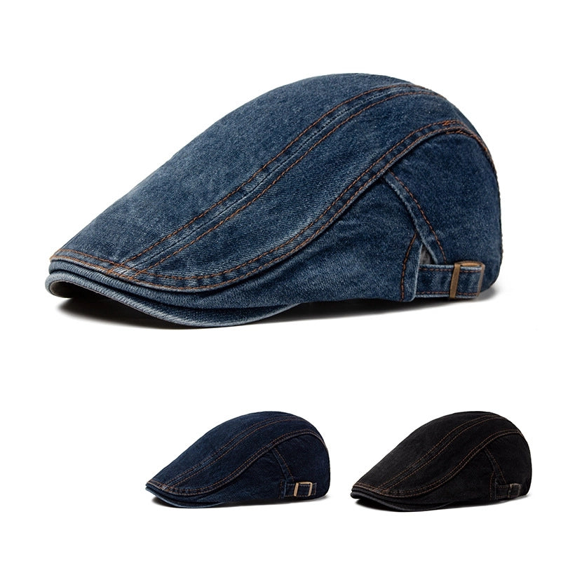 Spring And Autumn Men's Washed Denim Beret Pure Cotton Sunshade Cap Women's British Style Retro Forward Hat