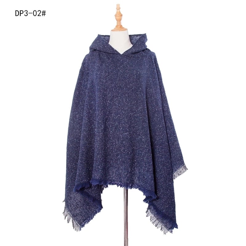 Direct Style New Shawl Ladies Autumn And Winter Flower Pure Black Pullover Hat Cape