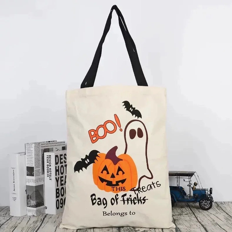 Halloween Unisex Medium Canvas Pumpkin Letter Streetwear Square Open Canvas Bag