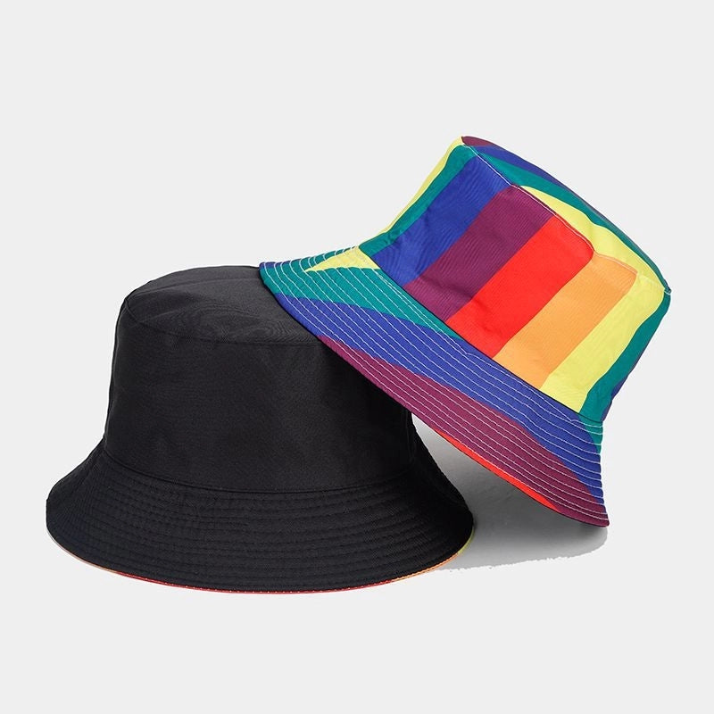 New Rainbow Pattern Double-sided Fisherman Hat Men's And Women's Fashion Internet Celebrity Outdoor Sunshade Hat Fashionable Basin Hat