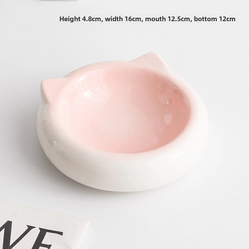 Shumen Ceramic Cat Food Bowl Plate Dog Food Bowl Anti-knock Simple Modern Pet Bowl Puppy Drinking Bowl Cat Bowl