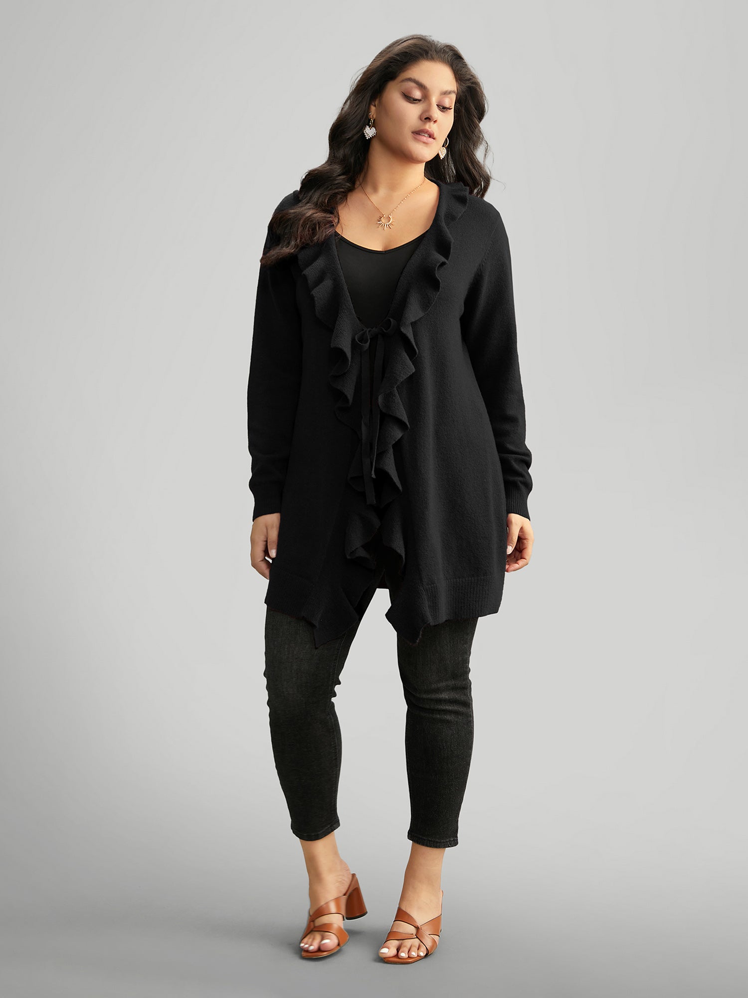 Supersoft Essentials Solid Ruffle Trim Ties Cardigan