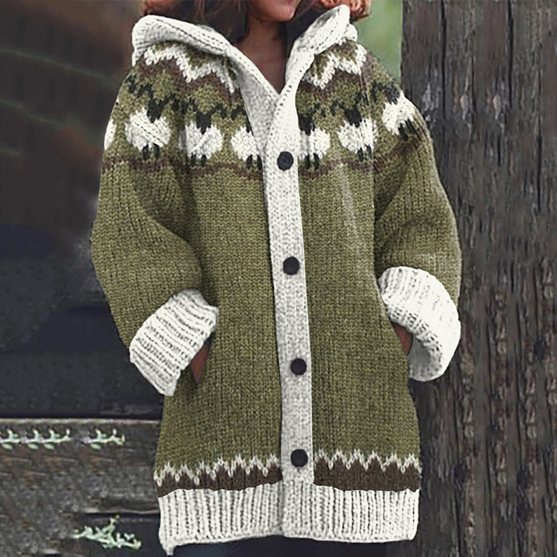 Fairman Island Flock Print Hooded Sweater Cardigan