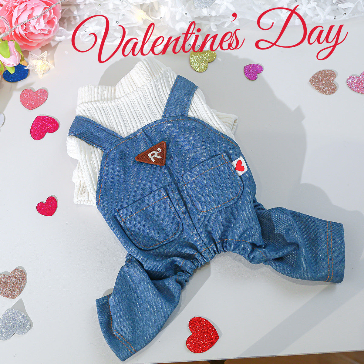 Heart Tag Denim Dog Jumpsuits/Dress