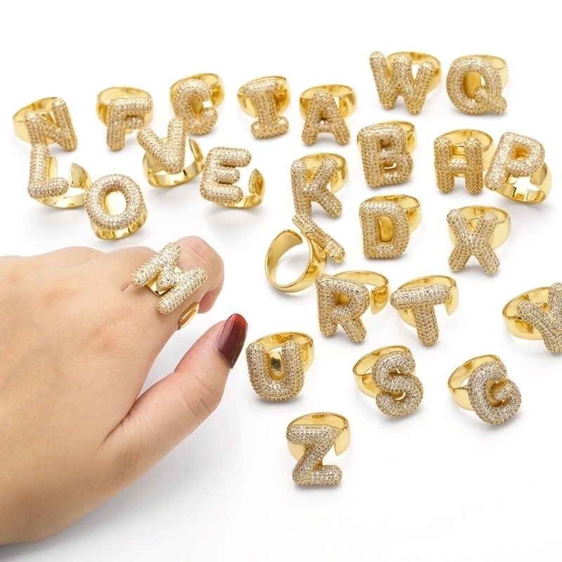 Copper 18K Gold Plated Modern Style Minimalist Plating Inlay Letter Zircon Open Rings