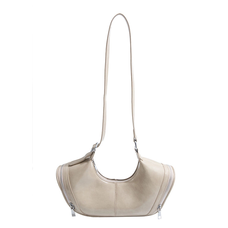 Women's Pu Leather Solid Color Classic Style Sewing Thread Dumpling Shape Zipper Crossbody Bag