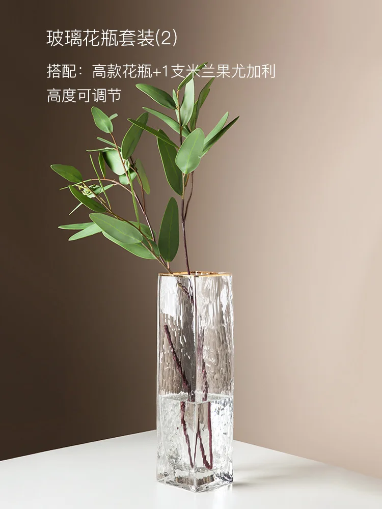 Wedding Porcelain clear glass Gradient Flower Rectangular Long Hand Crystal Glass Vase for Table Decoration