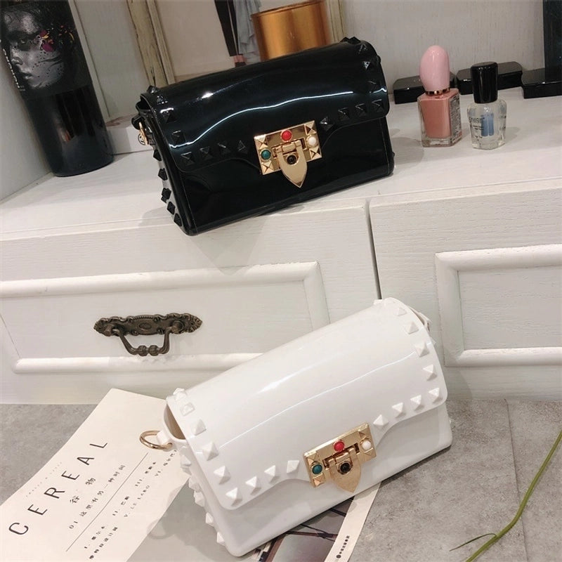 Women's Pvc Solid Color Fashion Square Lock Clasp Shoulder Bag Crossbody Bag Jelly Bag