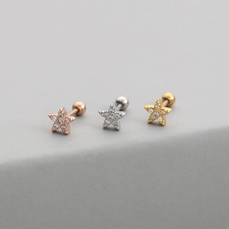 1 Piece Fashion Star Inlay Copper Zircon Ear Studs