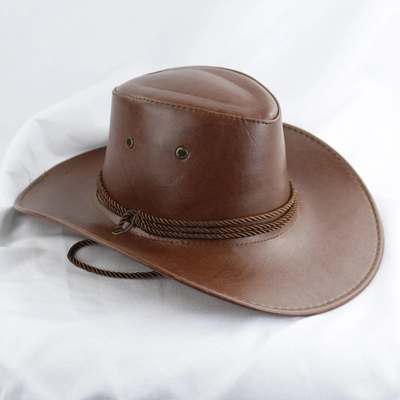 American Western Cowboy Hat Spring And Autumn Leather Men's Mountain Climbing Spanish Women's Sun Big Edge Sun Hat Sunscreen Travel