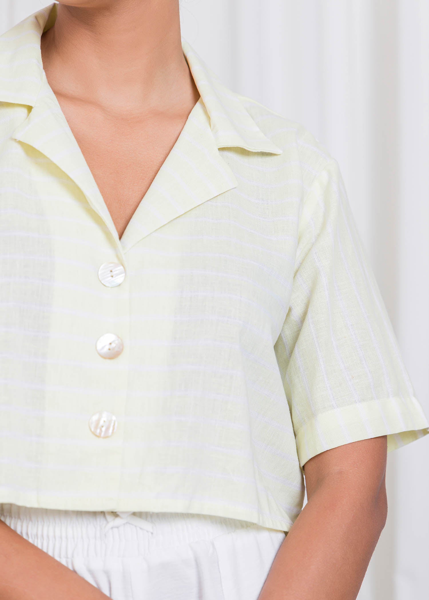 Cuban Collar Crop Top With Large Buttons