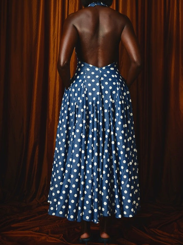 Denim Backless Midi Dress