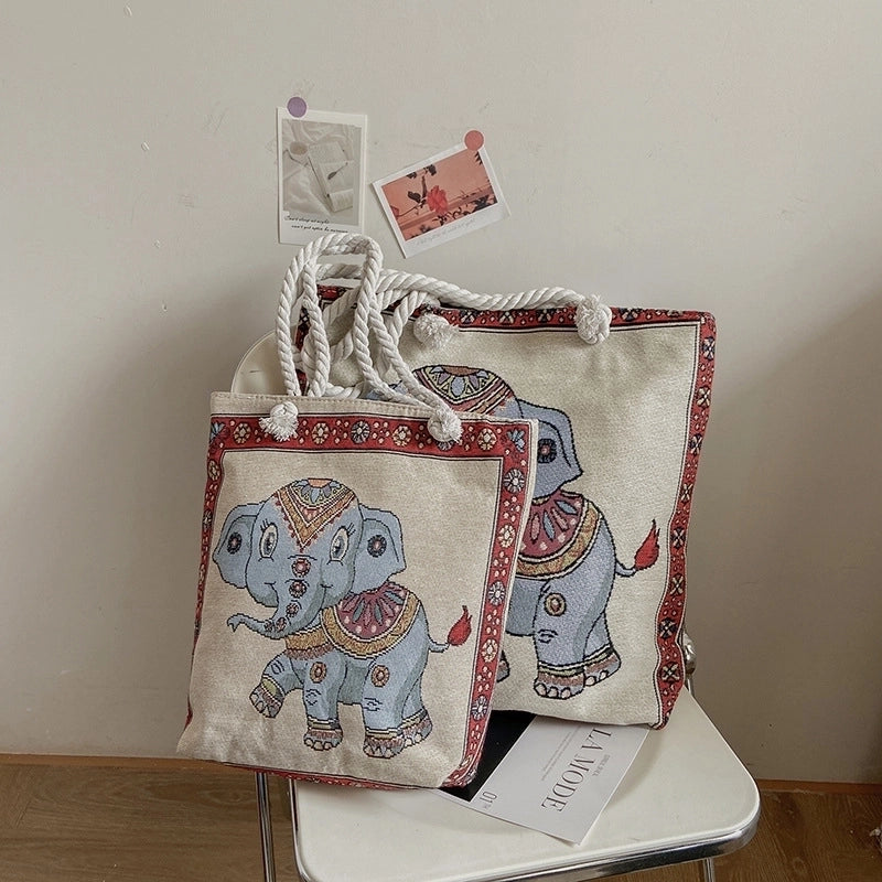 Women's Small Canvas Elephant Streetwear Square Zipper Square Bag