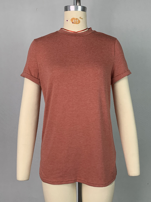 Short Sleeves Solid Color Round-Neck T-Shirts Tops