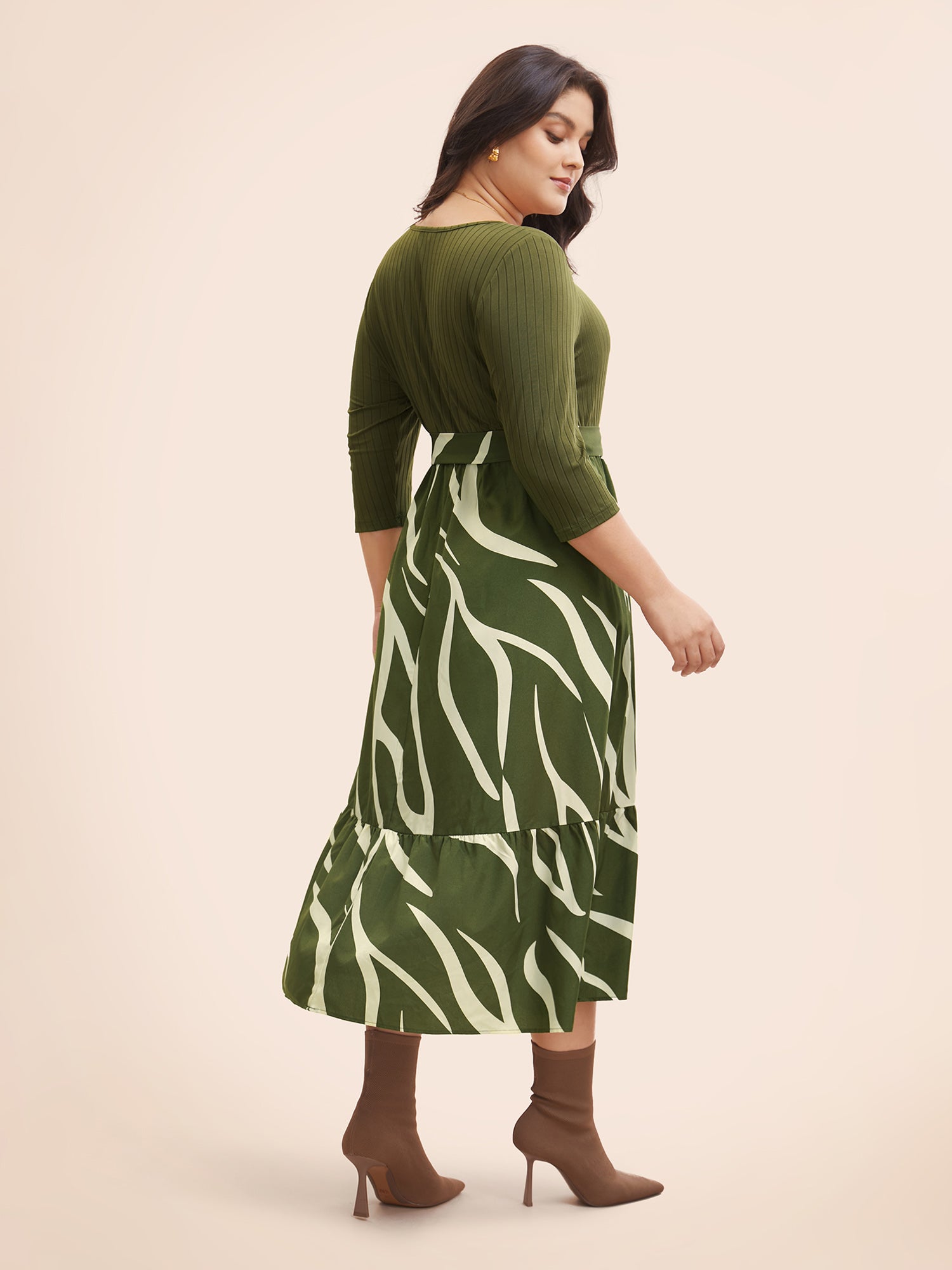 Geometric Texture Patchwork Belted Dress