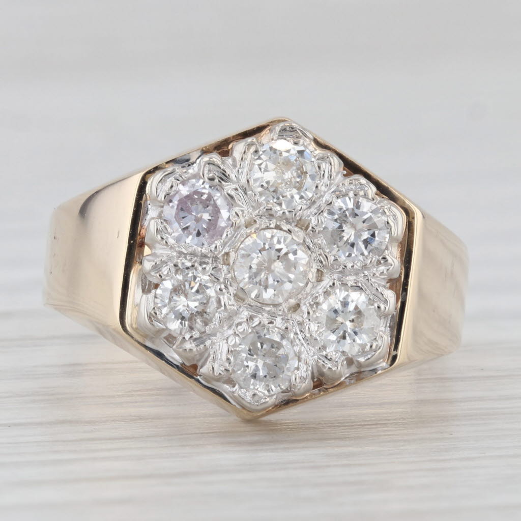 1.20ctw Diamond Cluster Ring 14k Yellow Gold Size 10 Men's