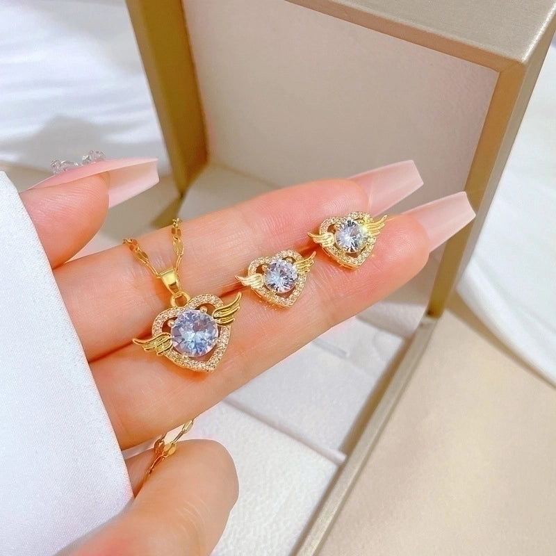 Copper Minimalist Plating Inlay Rhombus Bow Knot Zircon Jewelry Set