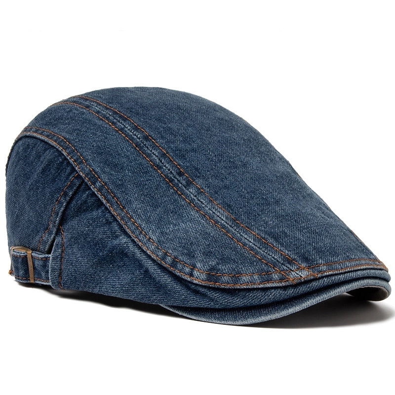 Spring And Autumn Men's Washed Denim Beret Pure Cotton Sunshade Cap Women's British Style Retro Forward Hat