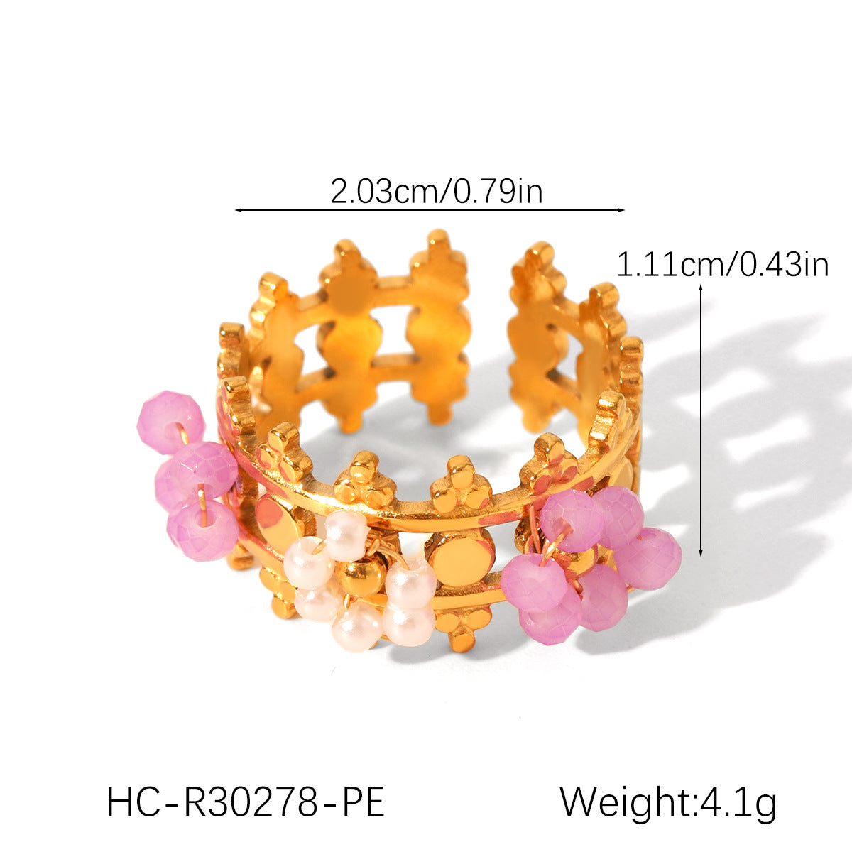 Retro Stainless Steel Crown Beaded Flower Ring Titanium Steel Ring Female Hand Jewelry