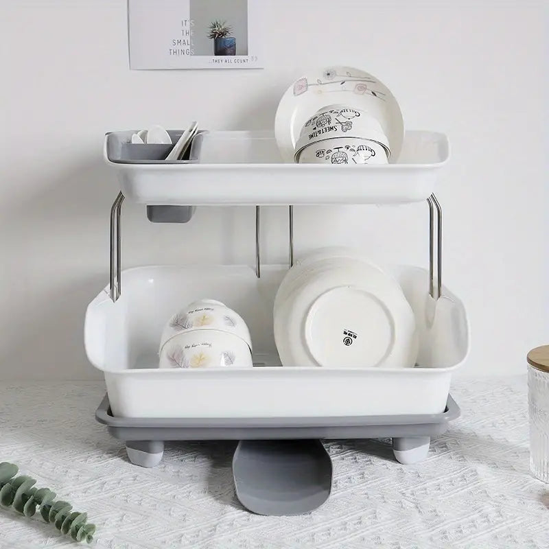 Double Layer Simple Dish Rack.Kitchen Shelf Dish Drain Rack