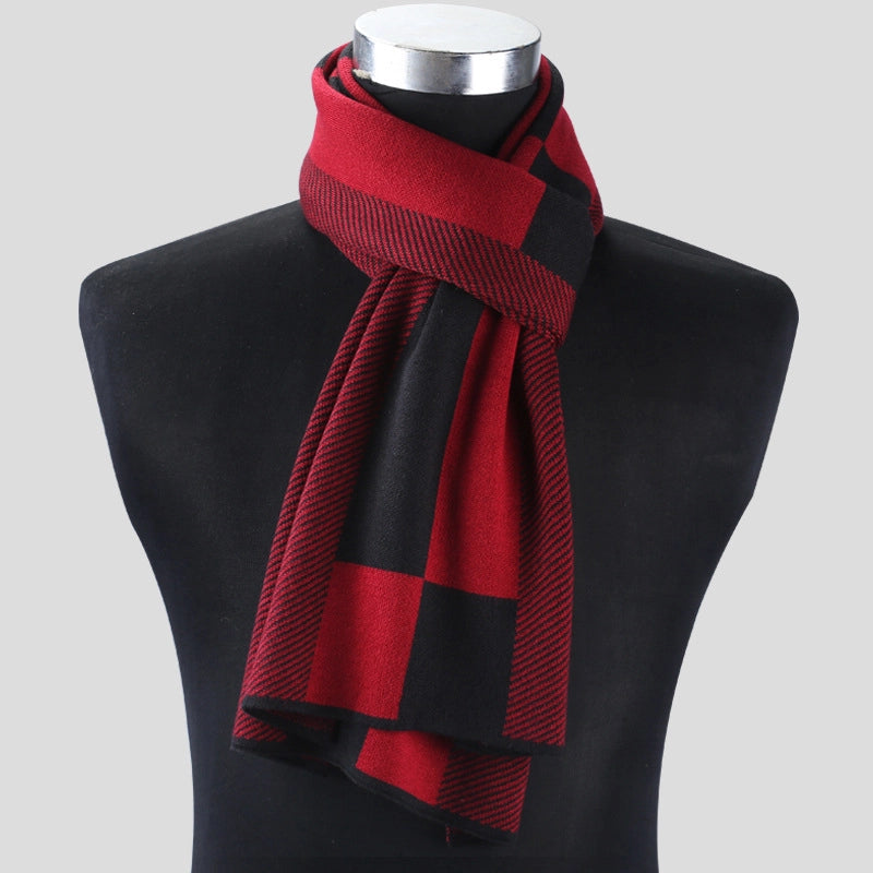 Autumn And Winter Scarf Long Fashion Warm Padded Plaid Men's Scarf Knitted Scarf Factory Outlet