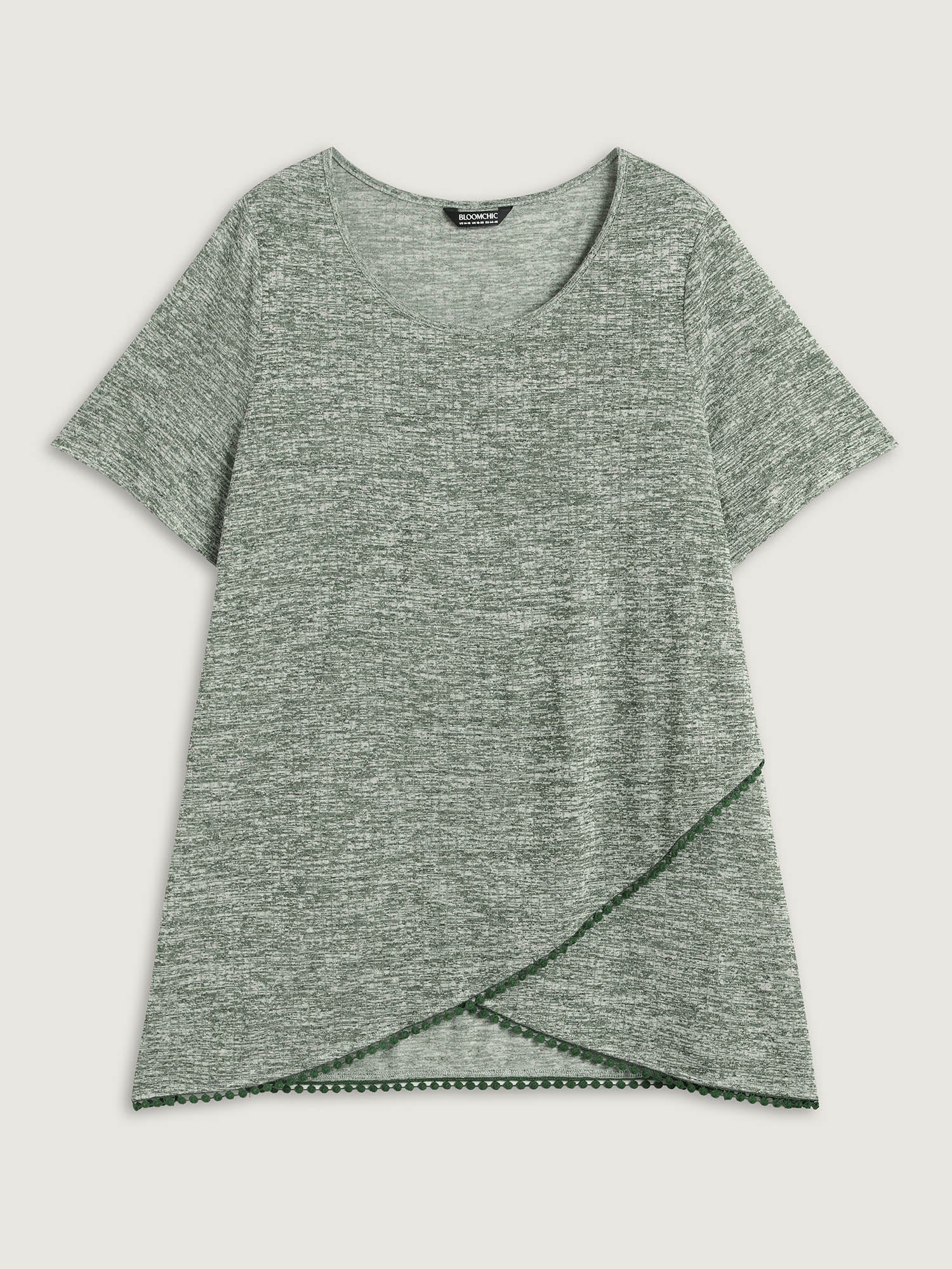 Heather Lace Overlap Hem Solid T-Shirt