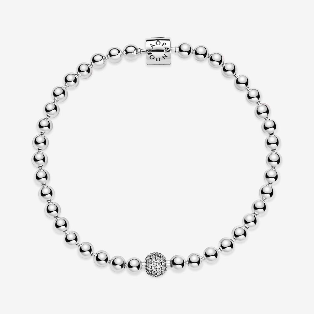 Beads & Pave Sterling Silver Pandora Bracelet