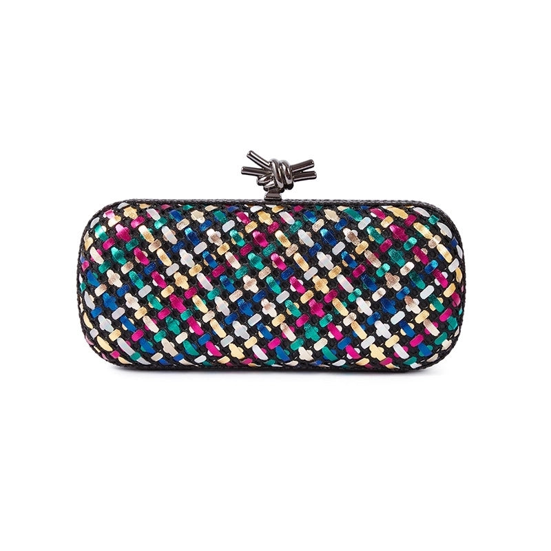 Colour Black Blue Pu Leather Polyester Geometric Evening Bags