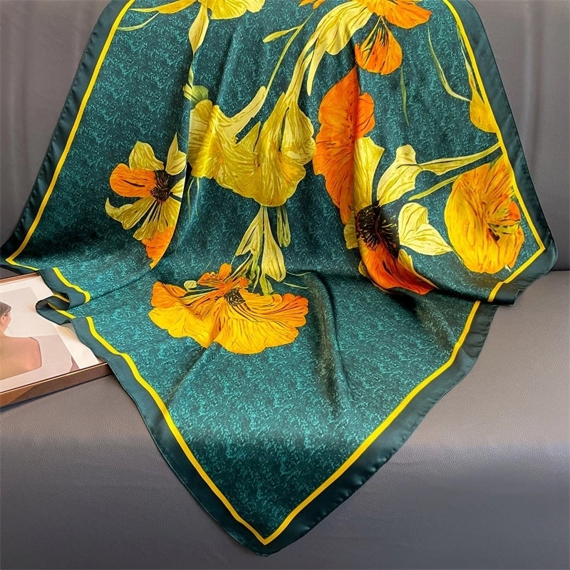 2 Pieces Women'S Ig Style Minimalist Color Block Flower Satin Silk Scarf