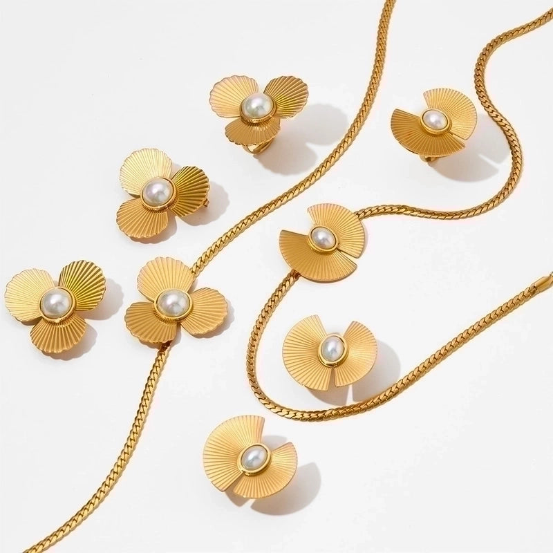 304 Stainless Steel 16K Gold Plated White Gold Plated Gold Plated Minimalist Classic Style Plating Sector Rings Earrings Necklace