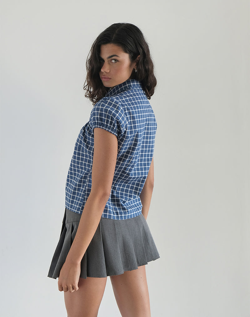 Ulsan Fitted Shirt in Navy Tartan Poplin