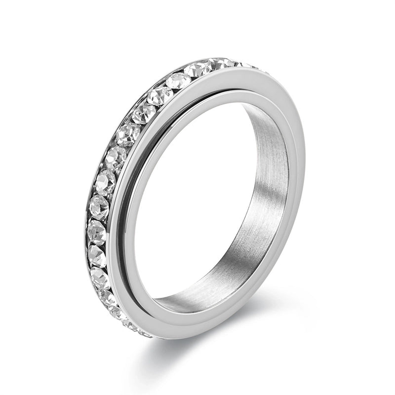 Minimalist Round Stainless Steel Inlay Rhinestones Rings 1 Piece