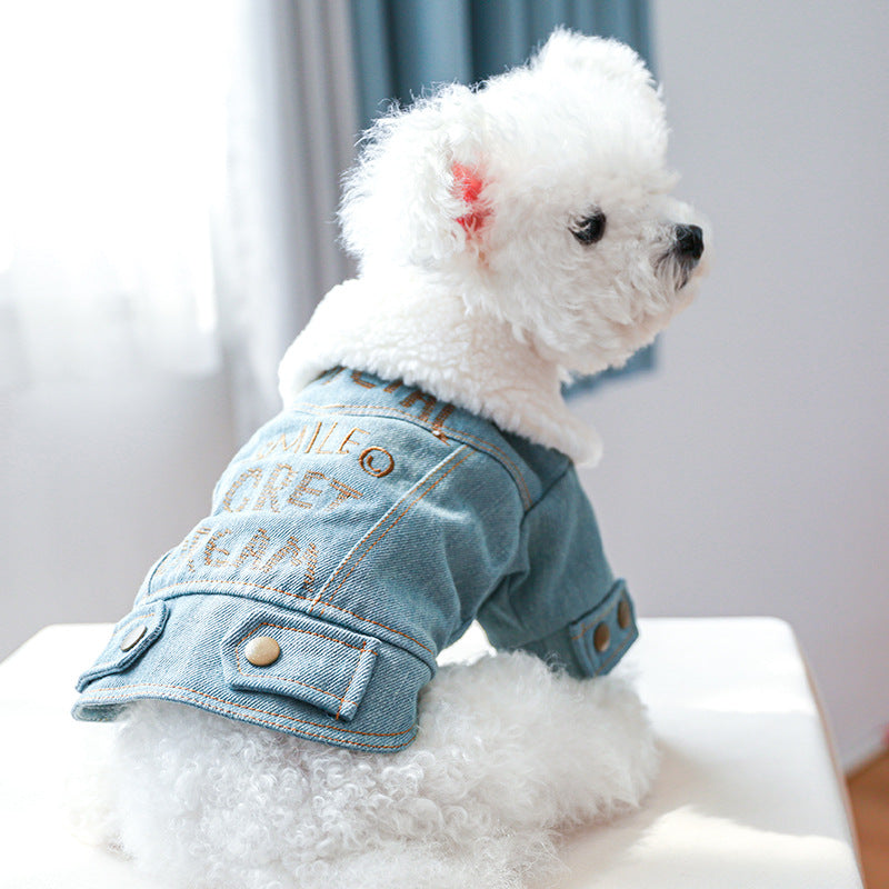 Letter Printed Fleece Denim Pet Coat