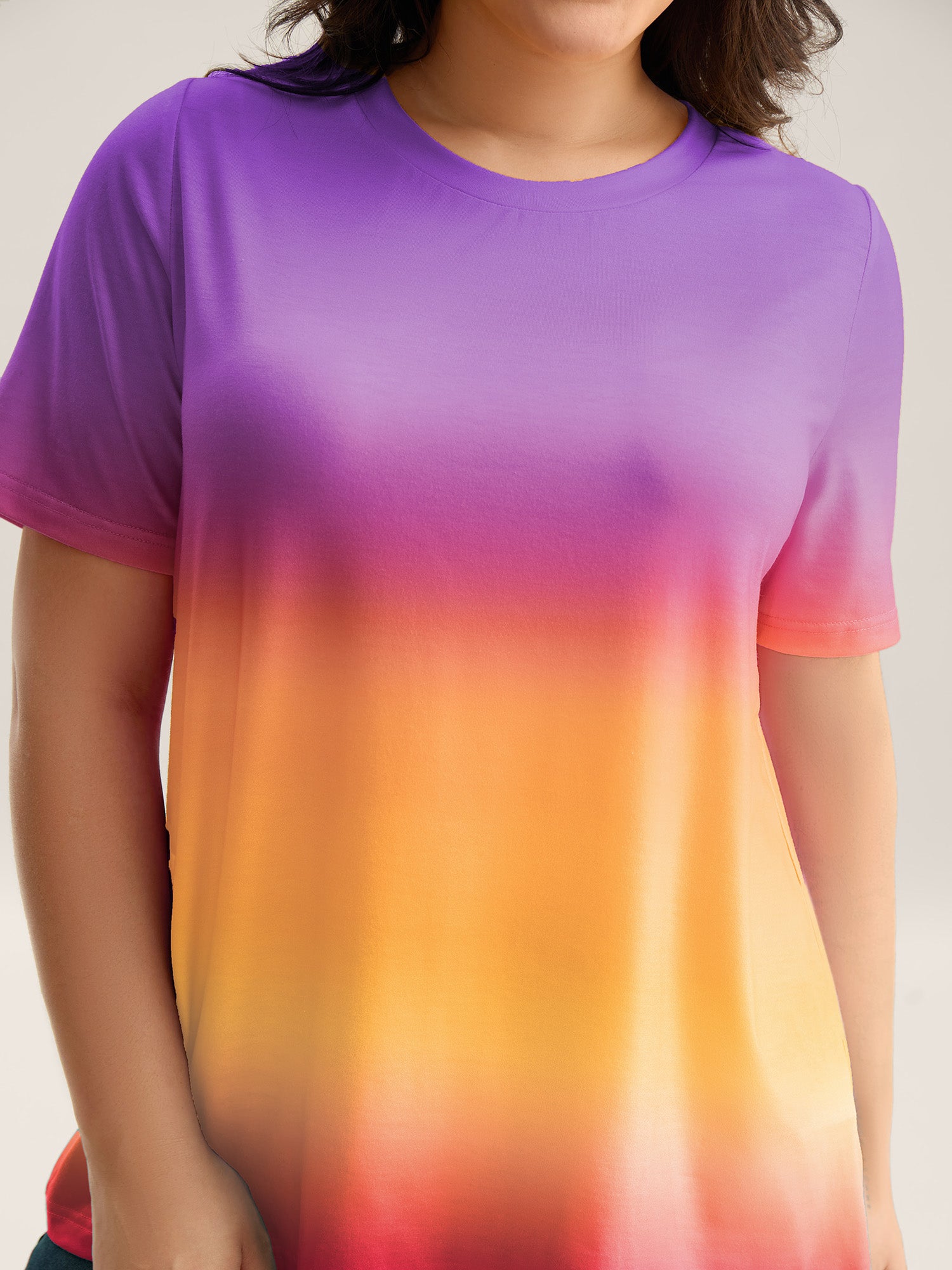 Ombre Gradient Crew Neck Curvy T-Shirt