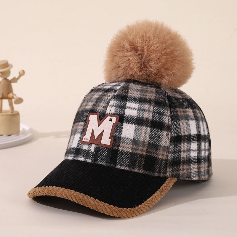 Boy'S Retro Letter Lattice Pom Poms Ivy Cap