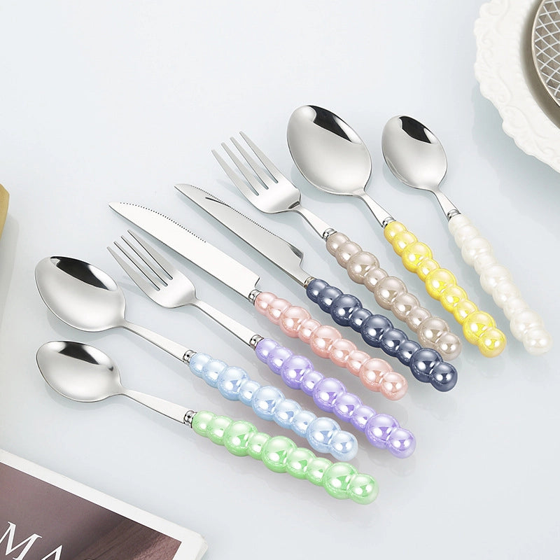 Ceramic Pearl Handle Stainless Steel Knife. Fork And Spoon Creative Light Luxury Western Food Hotel Steak Knife Dessert Spoon Tableware Suit
