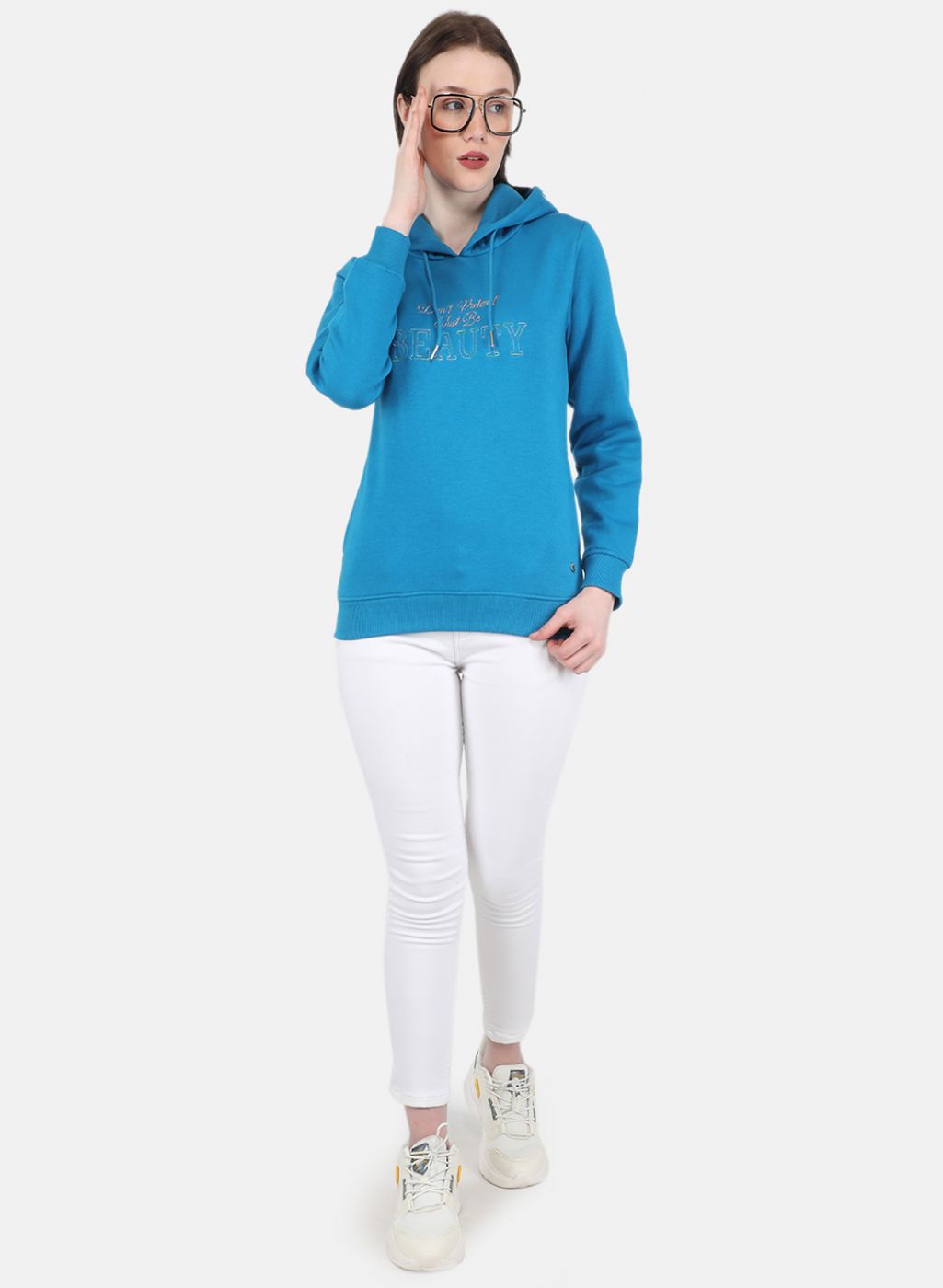 Women Blue Embroidered Sweatshirt