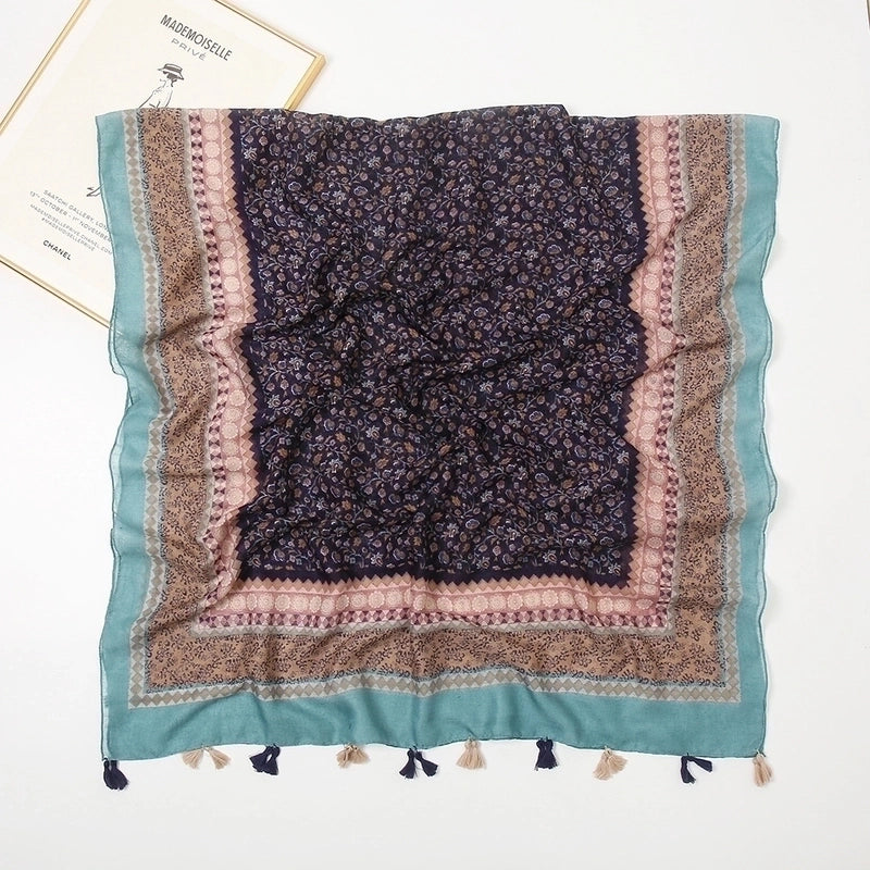 Women's Retro Color Block Polyester Printing Scarf