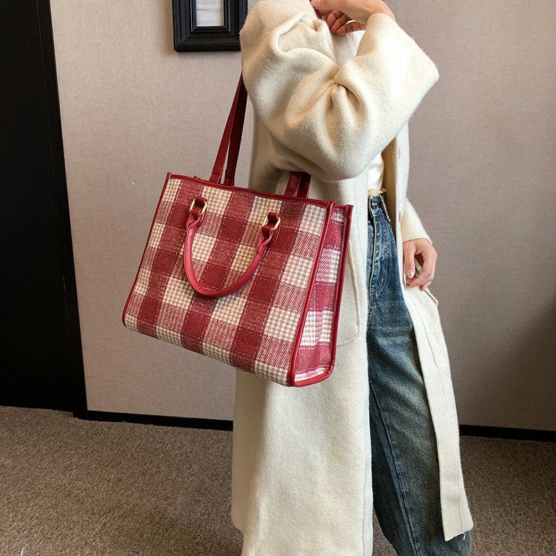 Women's Pu Leather Color Block Lattice Preppy Style Classic Style Streetwear Sewing Thread Square Open Handbag