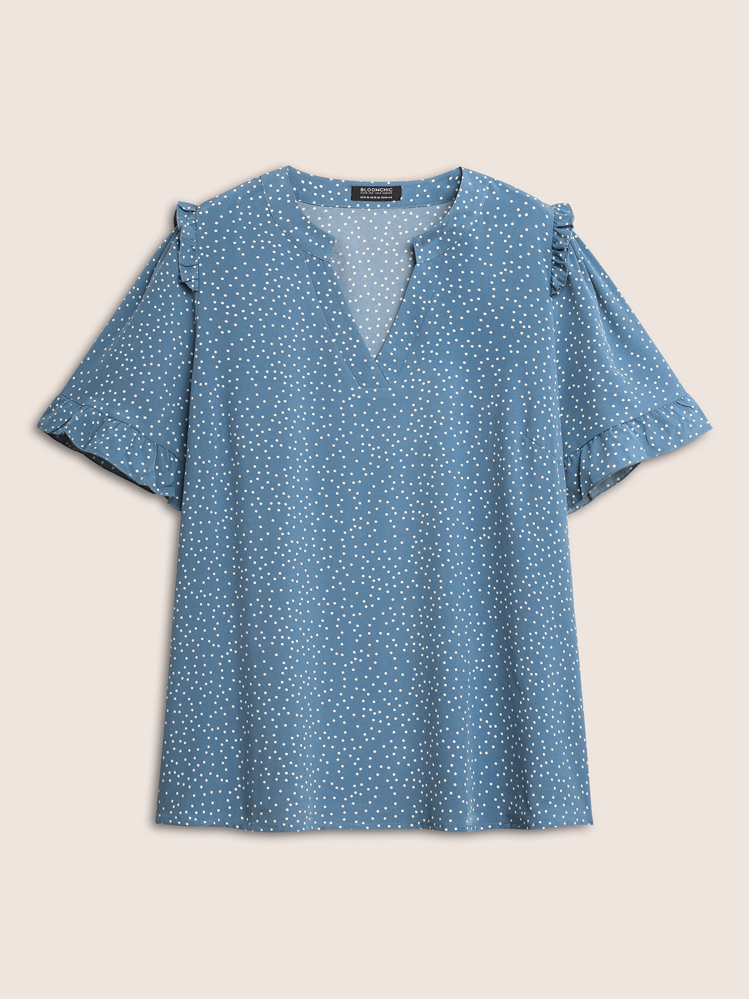 Polka Dot V Neck Ruffle Trim Blouse