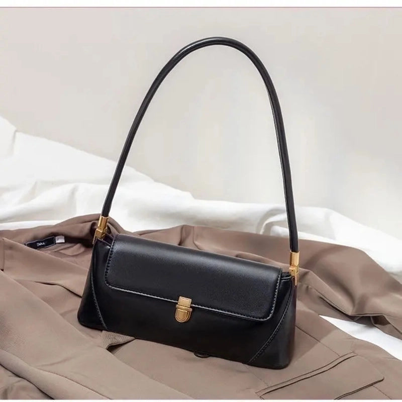 Women's All Seasons Pu Leather Solid Color Elegant Square Lock Clasp Baguette Bag