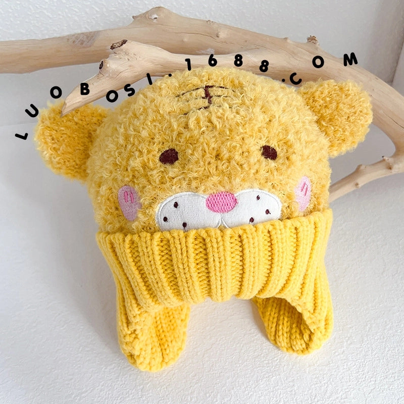 Children's Hat Scarf Two-piece Winter Hat Cute Cartoon Animal Baby Wool Hat Pullover Knitted Cross Scarf