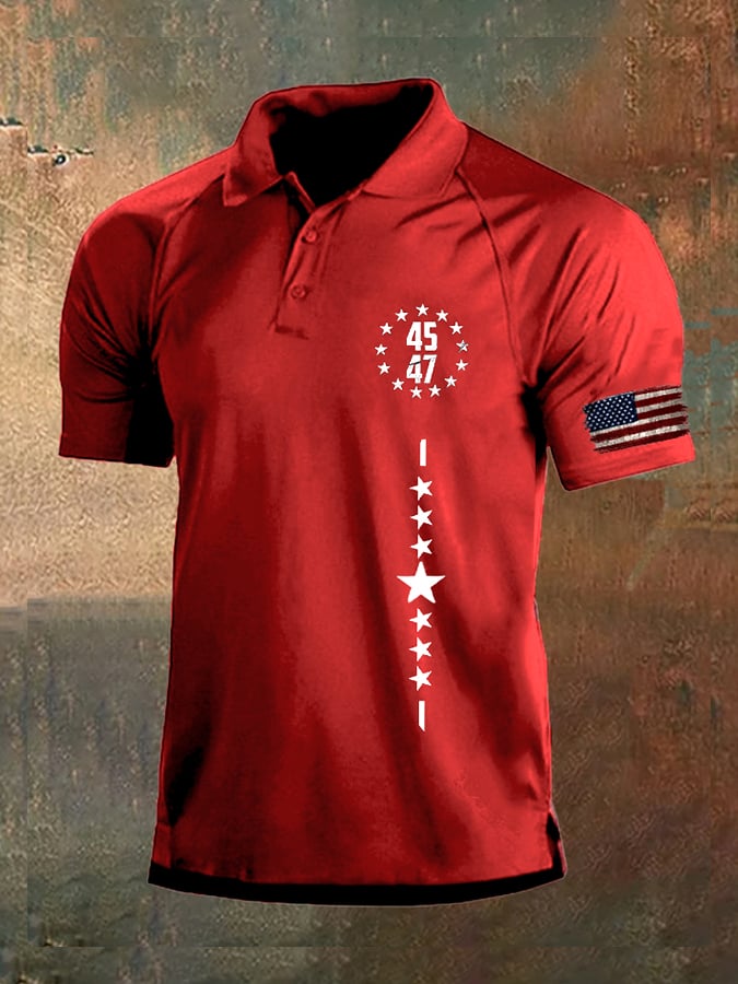 Men's Vintage American Flag 45-47 Color Block Polo Shirt
